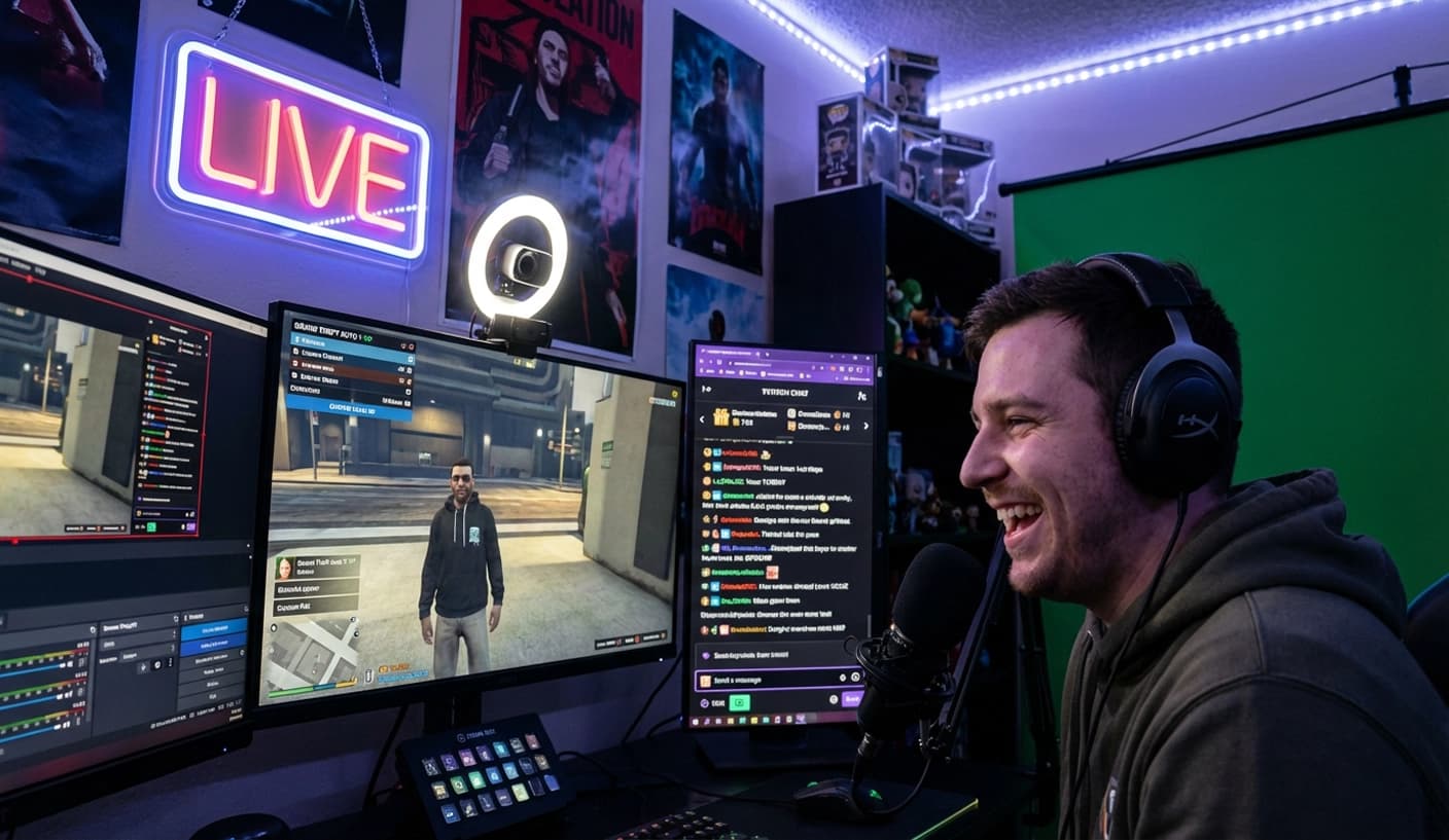 GTA RP Streaming Setup mit OBS, Twitch Chat und Multi-Monitor-Konfiguration