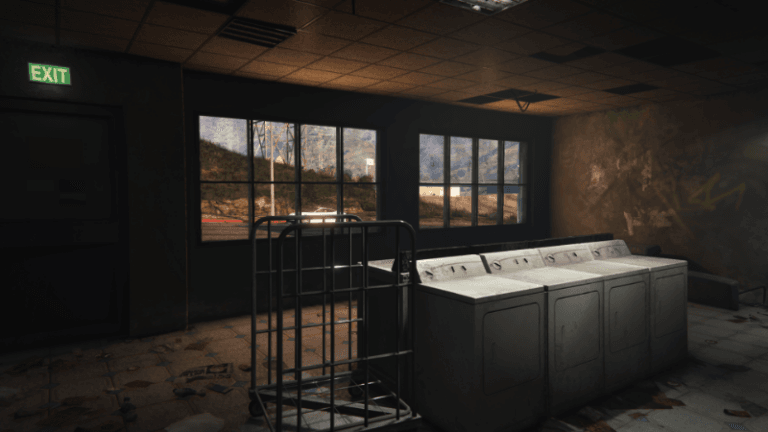 Abandoned laundromat interior